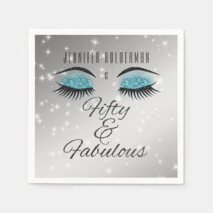Fabulous 50 Black Aqua Glam Öga Papper Napkins Pappersservett