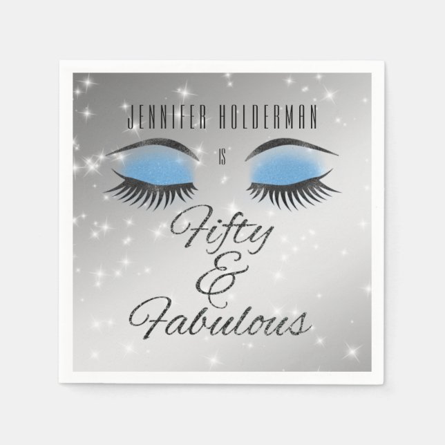 Fabulous 50 Black Blue Glam Öga Papper Napkins Pappersservett (Framsidan)