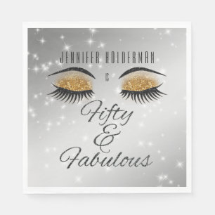 Fabulous 50 Black Guld Glam Öga Papper Napkins Pappersservett