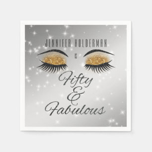 Fabulous 50 Black Guld Glam Öga Papper Napkins Pappersservett