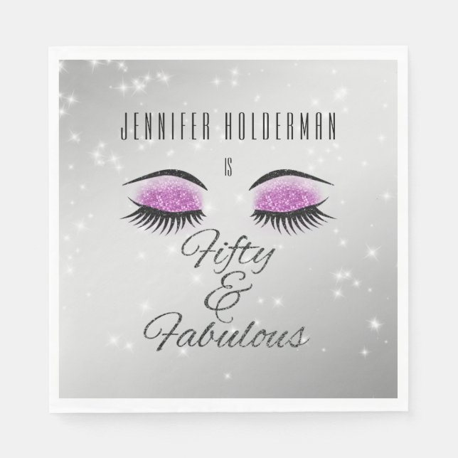 Fabulous 50 Black Shock rosa Glam Öga Lunch Napkin Pappersservett (Framsidan)