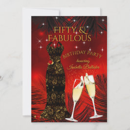 Fabulous 50 Champagne Födelsedagsfest Red Guld Inbjudningar