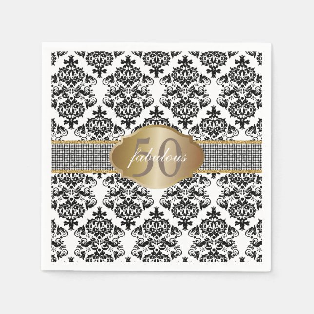 Fabulous 50 Classic Damask Silver Glitter Bälte Pappersservett (Framsidan)