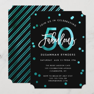 Fabulous 50 Dagens moderna Elegant Girly Teal Bi Inbjudningar