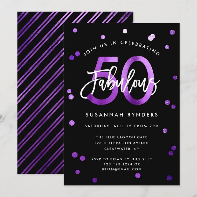 Fabulous 50 | Dagens moderna Lila av Chic, bordeld Inbjudningar (Fram/baksida)