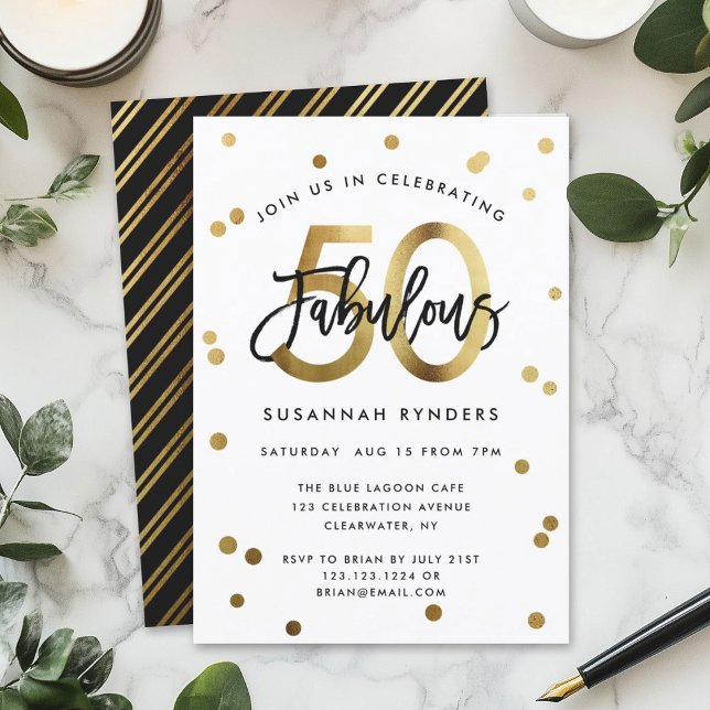 Fabulous 50 | Den moderna Eleganten Guld Brushed B Inbjudningar (Skapare uppladdad)
