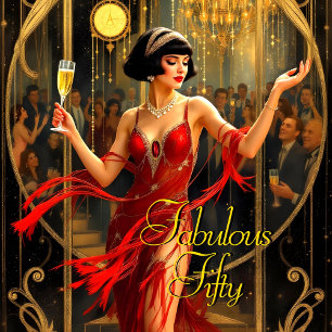 Fabulous 50:e 1920's Art deco Woman Red Inbjudningar