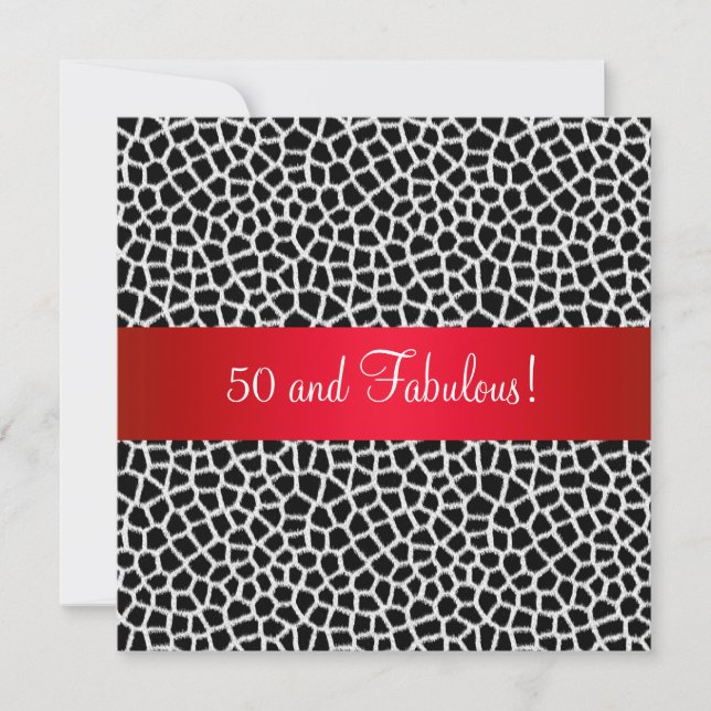 Fabulous 50:e Animal Print Black White Red Party Inbjudningar (Framsida)