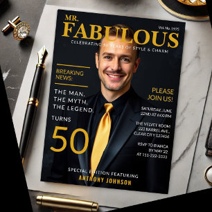Fabulous 50:e Birthday Magazine Cover Stil Inbjudningar