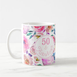 Fabulous 50:e Birthday Rosa Lila Ro Peonies Kaffemugg