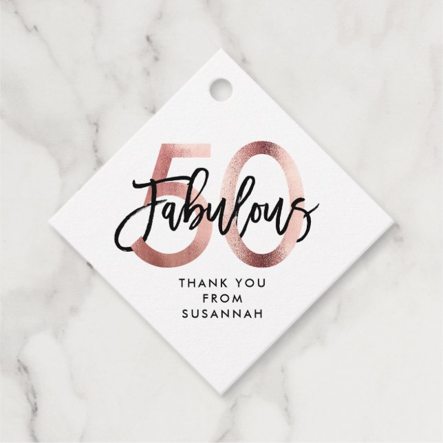 Fabulous 50:e | Den moderna Eleganten Ro Guld föde Gåvor Etiketter (Framsida)