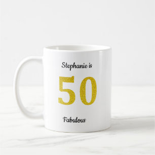 Fabulous 50:e födelsedag Guld Glitter Monogram Nam Kaffemugg