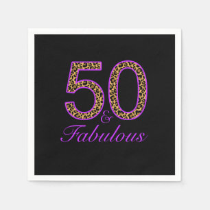 Fabulous 50:e Lila Black Leopard Birthday Pappersservett