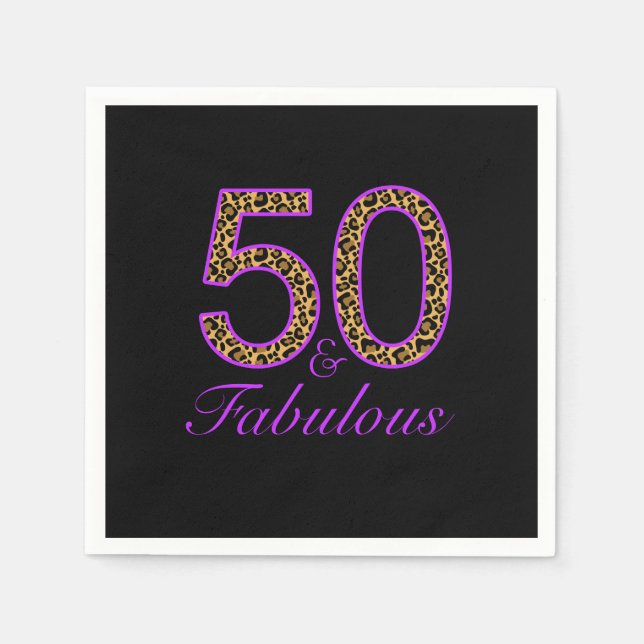Fabulous 50:e Lila Black Leopard Birthday Pappersservett (Framsidan)