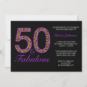 Fabulous 50:e Lila Black Leopard Födelsedagsfest Inbjudningar