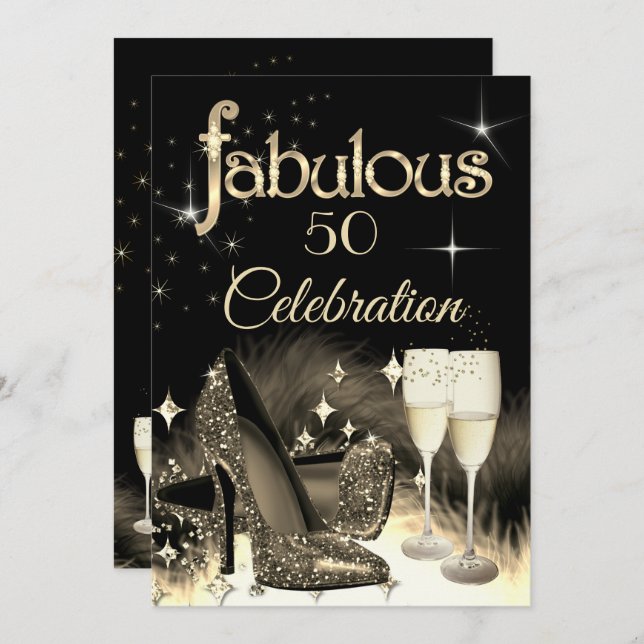 Fabulous 50:e Party Glitter Sepia Beige Champagne Inbjudningar (Fram/baksida)