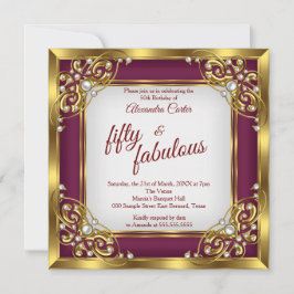 Fabulous 50:e Photo burgundy red Guld Party Inbjudningar