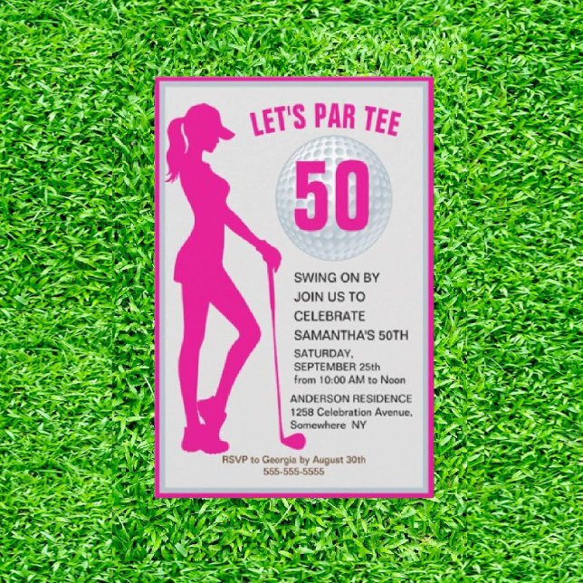 Fabulous 50:e Rosa Dam Golfer Birthday Inbjudningar (Swing in Style, Embrace the Elegance!)