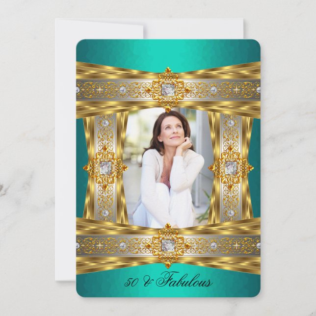 Fabulous 50 Eleganter Diamond Gem Guld Jade Photo Inbjudningar (Framsida)