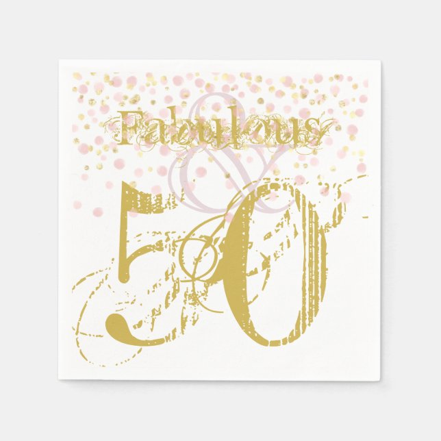 Fabulous & 50 Elegants Birthday Guld Rosa Napkins Pappersservett (Framsidan)