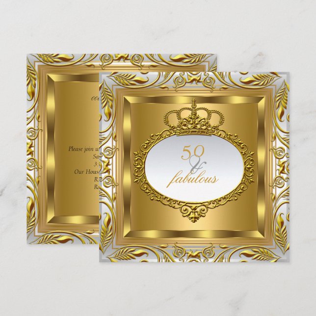 Fabulous 50 Elite Elegant Guld Silver födelsedag Inbjudningar (Fram/baksida)