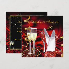 Fabulous 50 Fantastic Abstrakt Red Guld Birthday Inbjudningar