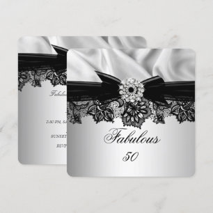 Fabulous 50 Fest Elegant Silver Svart Siden Smycke Inbjudningar