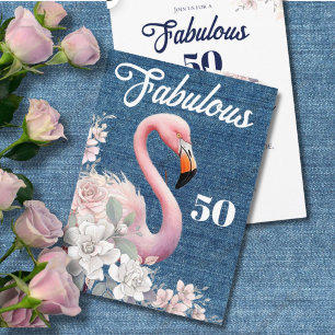 Fabulous 50 Flamingo Birthday Rosa Blommigt Elegan Inbjudningar