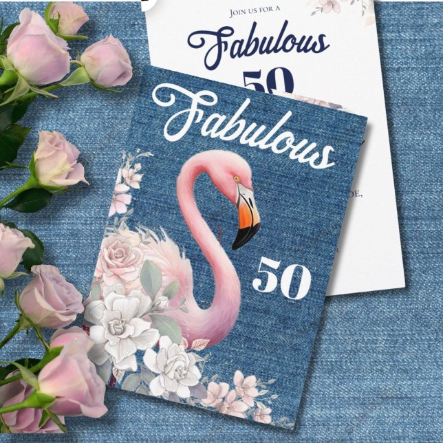 Fabulous 50 Flamingo Birthday Rosa Blommigt Elegan Inbjudningar (Skapare uppladdad)
