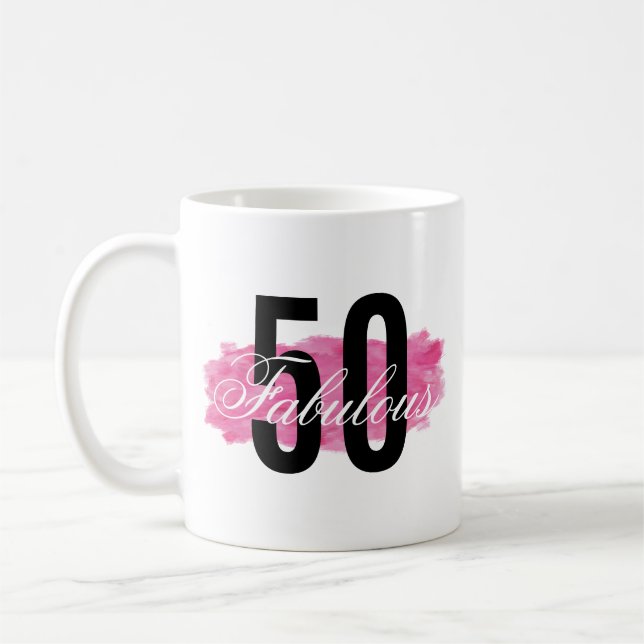 Fabulous 50 Girly Rosa Watercolor Kaffemugg (Vänster)