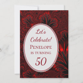 Fabulous 50 Glamous Shiny Red Fractal Birthday Inbjudningar