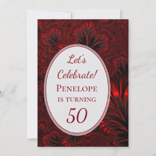 Fabulous 50 Glamous Shiny Red Fractal Birthday Inbjudningar