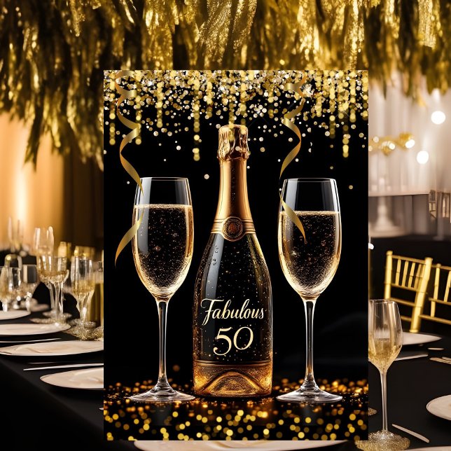 Fabulous 50 Glitter Guld Black Champagne Gnistra Inbjudningar (Skapare uppladdad)