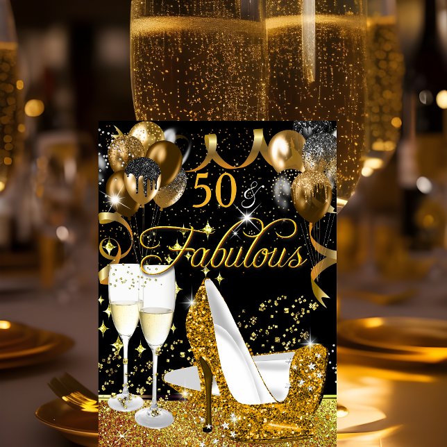 Fabulous 50 Glitter Guld Heel Glitzy Glam Party Inbjudningar (Skapare uppladdad)