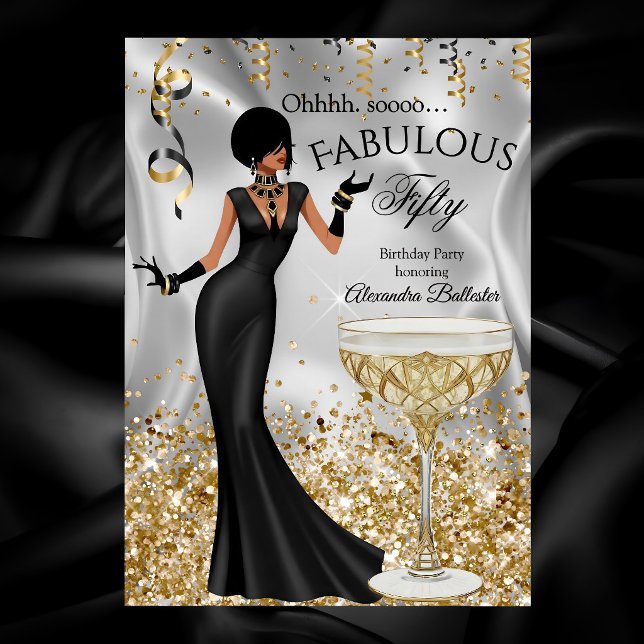 Fabulous 50 Gold Black Champagne Birthday Party Inbjudningar (Skapare uppladdad)