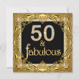 Fabulous 50 Guld Diamond på Black Födelsedagsfest Inbjudningar