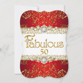 Fabulous 50 Guld Diamond Red Glamor Birthday Inbjudningar
