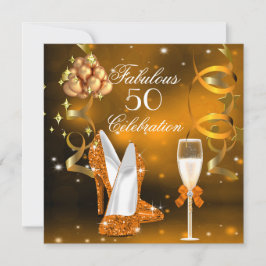 Fabulous 50 Guld Orange High Heel Champagne Party Inbjudningar