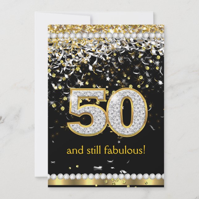 Fabulous 50 Guld Silver Streamers 50:e Party Inbjudningar (Framsida)