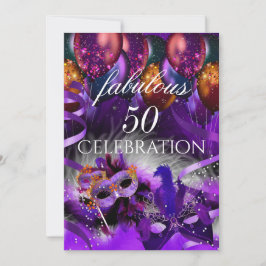 Fabulous 50 Lila Balloons Mask MasqueraParty Inbjudningar