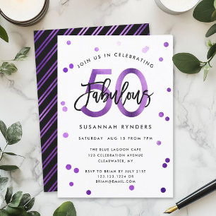 Fabulous 50 Modern Elegant Lila Brush Birthday Inbjudningar