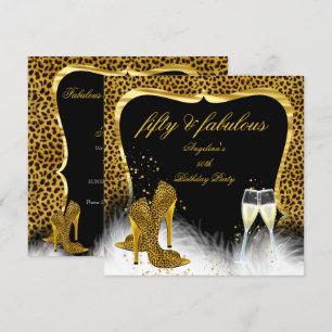 Fabulous 50 Party Guld Champagne Leopard Inbjudningar