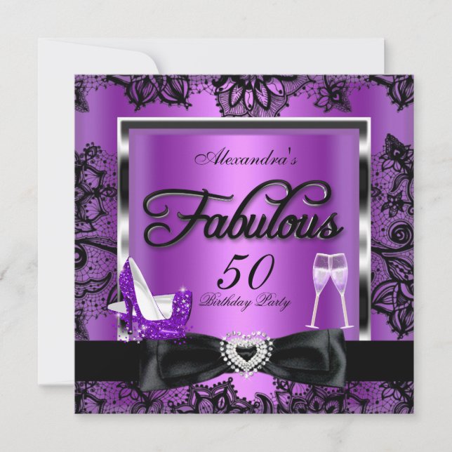 Fabulous 50 Party Lila Champagne-Högklackar Inbjudningar (Framsida)