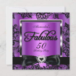 Fabulous 50 Party Lila Damask Black Snöre Inbjudningar
