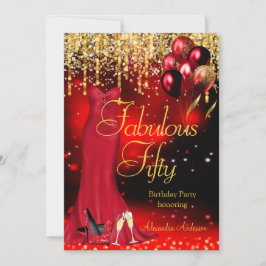Fabulous 50 Party Red Glitter Guld Heels Dress Inbjudningar