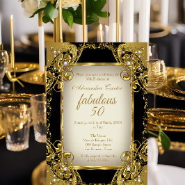 Fabulous 50 Photo black beige Golden Pearl Party Inbjudningar