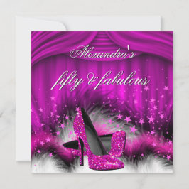 Fabulous 50 Plum Rosa Högklackars Feathers Birthda Inbjudningar