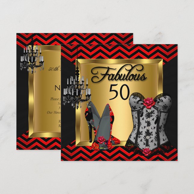 Fabulous 50 Red Black Rand Heels Flirty Party Inbjudningar (Fram/baksida)