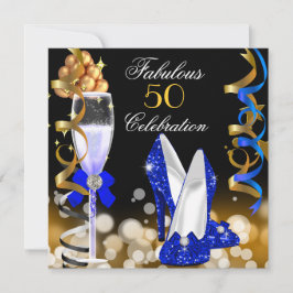 Fabulous 50 Royal Blue Black Guld Födelsedagsfest Inbjudningar