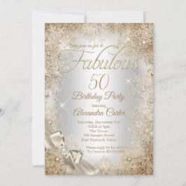 Fabulous 50 Silver Beige Cream Pearl Bow Snowflake Inbjudningar